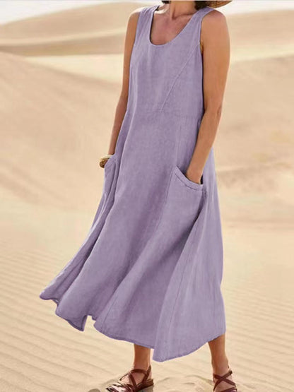 Women's Plus Size Summer Sleeveless Loose Maxi Dress With Pockets