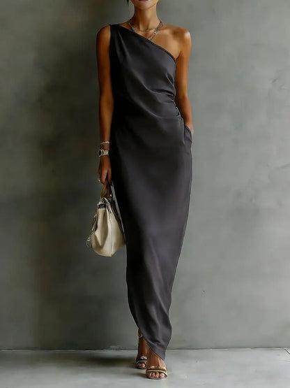 Women's Satin Off-Shoulder Slim-Fit Maxi Dress