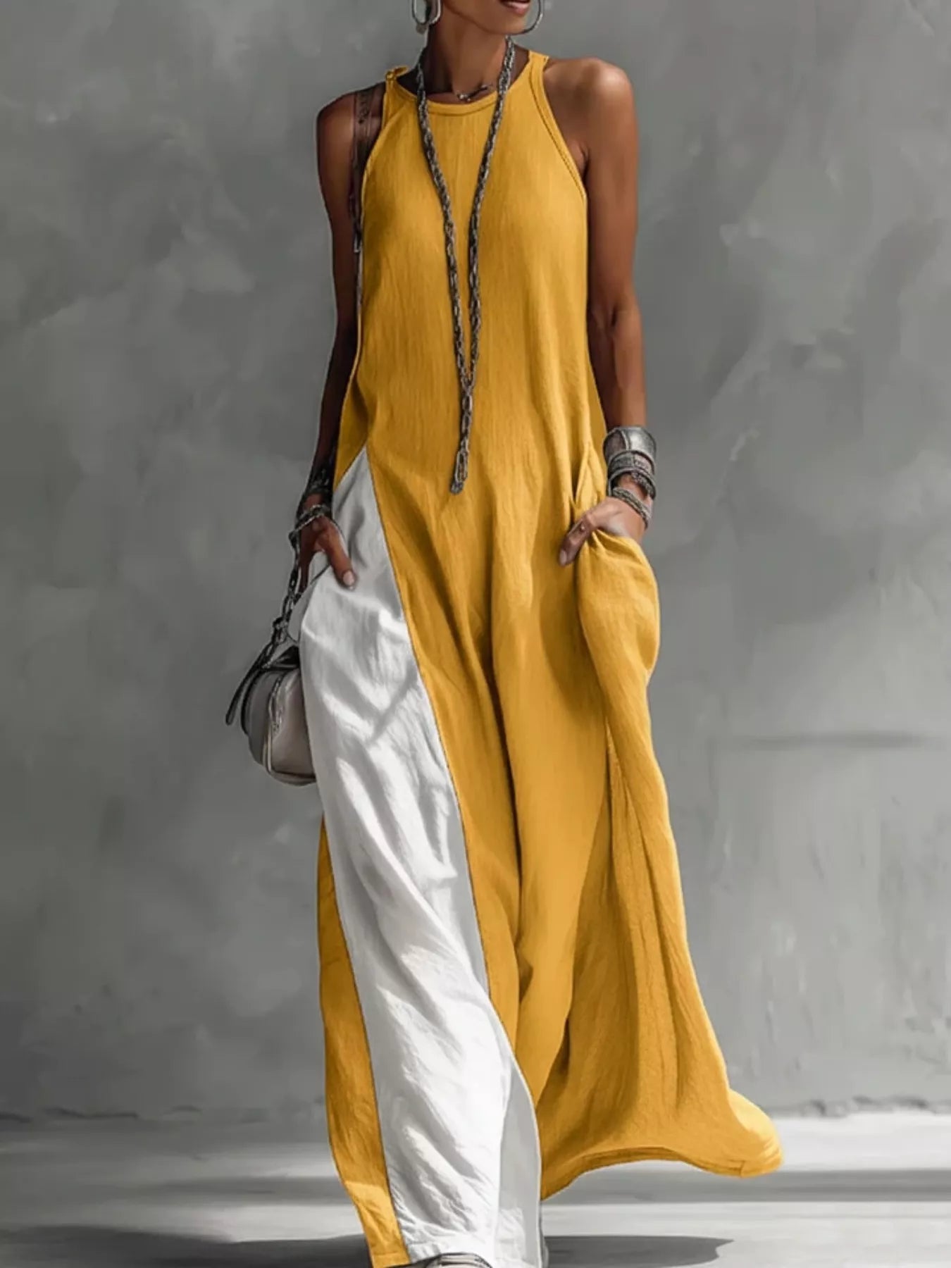 Two-Tone Sleeveless Maxi Dress