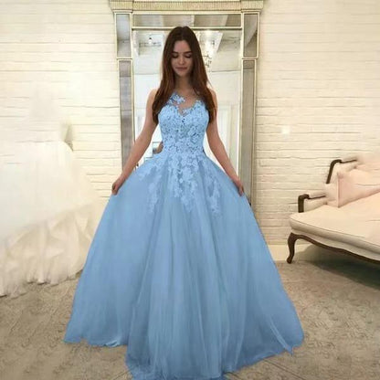 Sleeveless Floral Lace Wedding Dress - Romantic Bridal Gown with Flower Appliqués