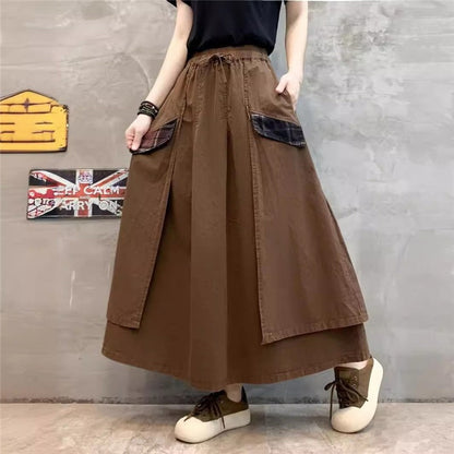 Solid Color Elastic Waist Tie Half Skirt