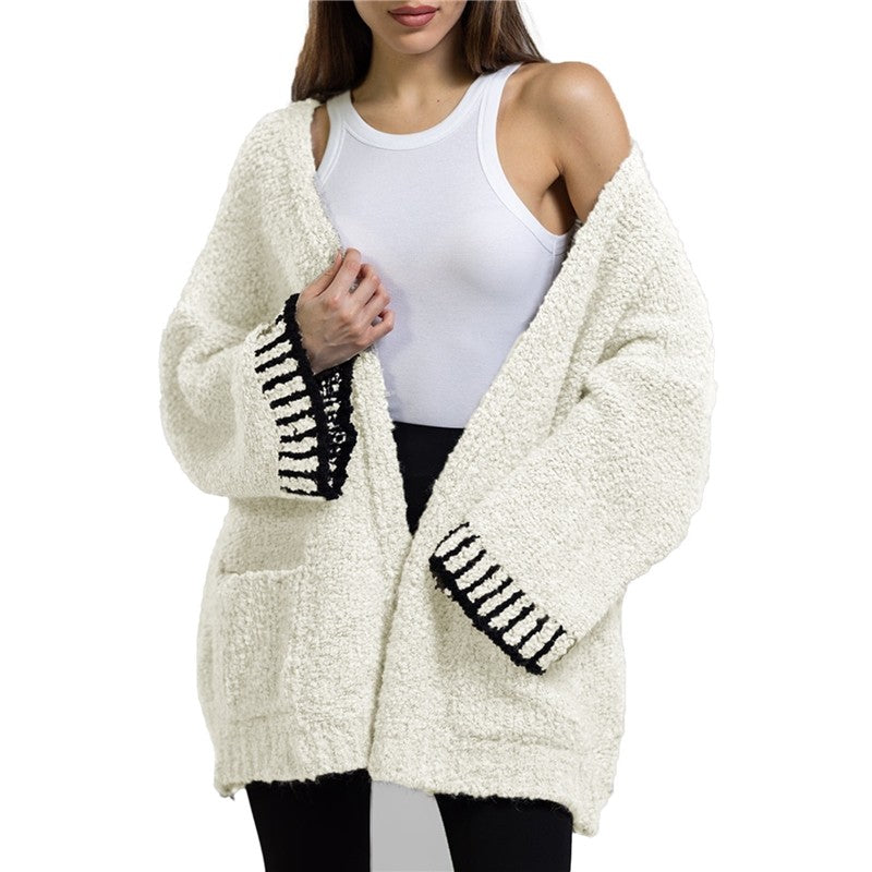 Casual Loose Contrast Color Long Sleeve Sweater Cardigan