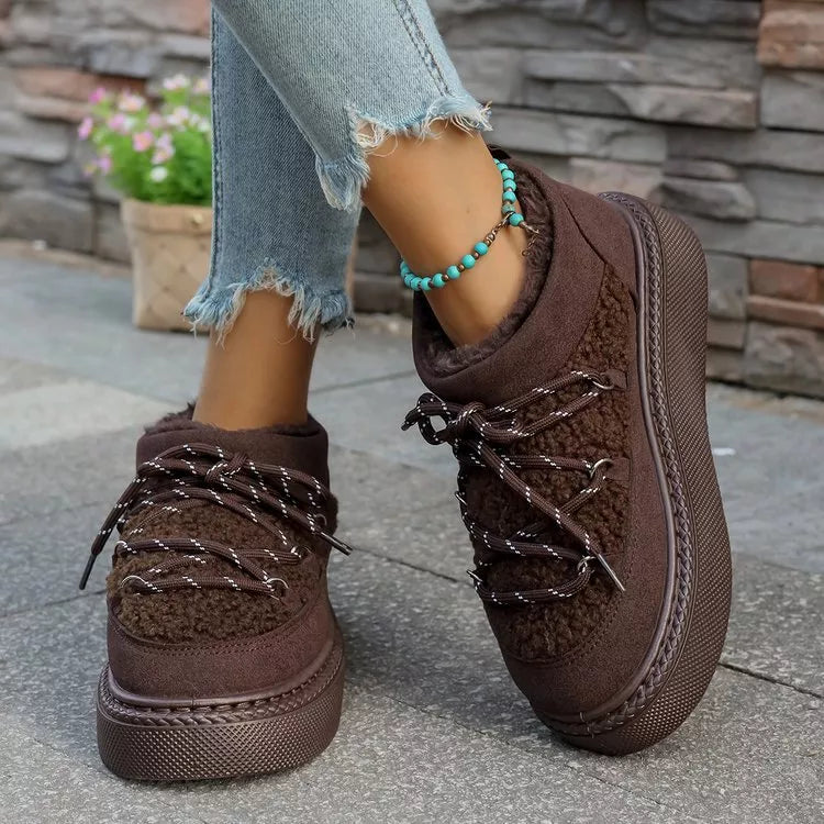 Cozy Plush Lined Lace-Up Platform Winter Boots