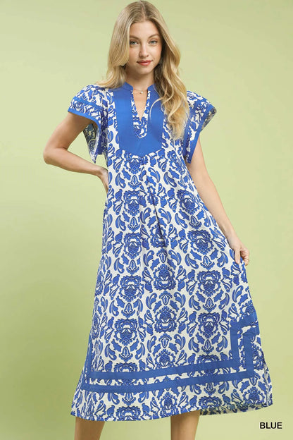 Umgee Abstract Two Tone Print Midi Dress
