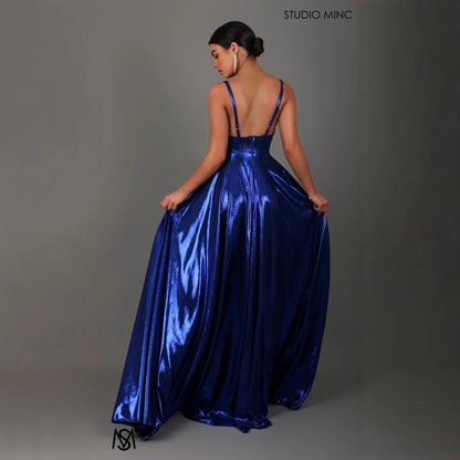 Draped-shoulder Long Dress Sleeveless High-waisted Split Dress (see size chart under more details)