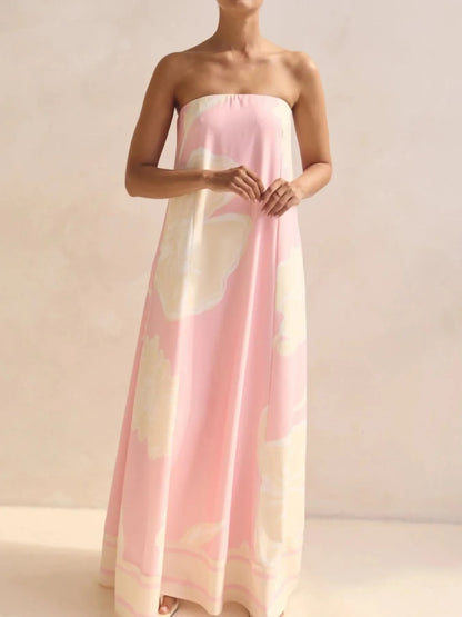 Smocked Printed Tube Maxi Dress