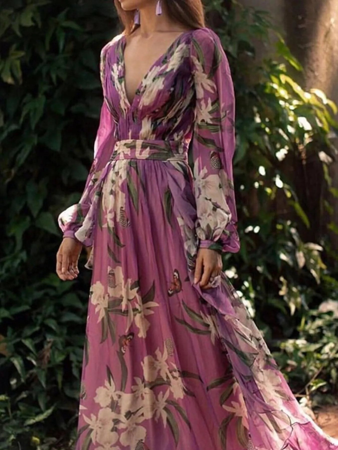 Floral Print Long Sleeve Maxi Dress