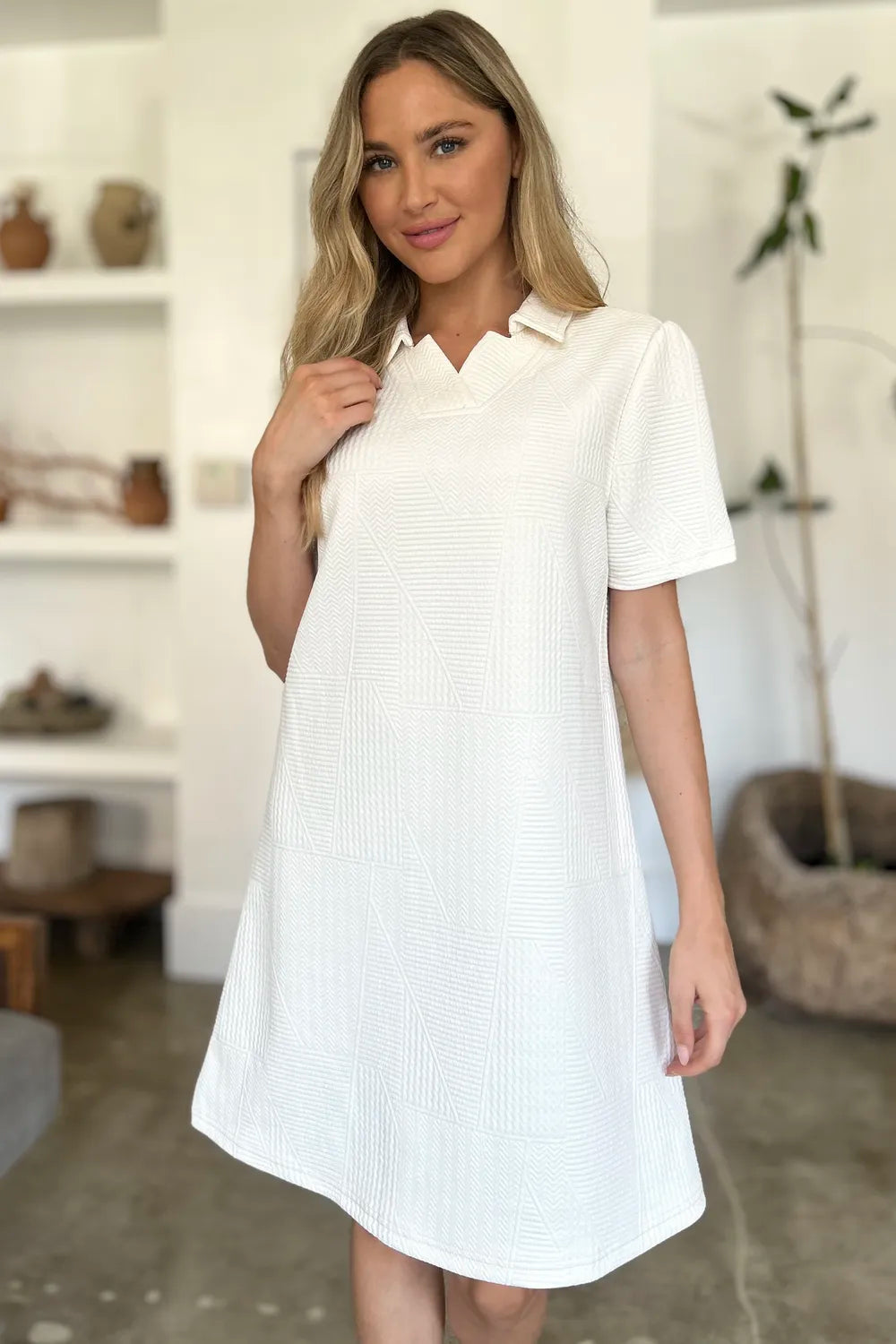 Double Take Texture Short Sleeve Dress