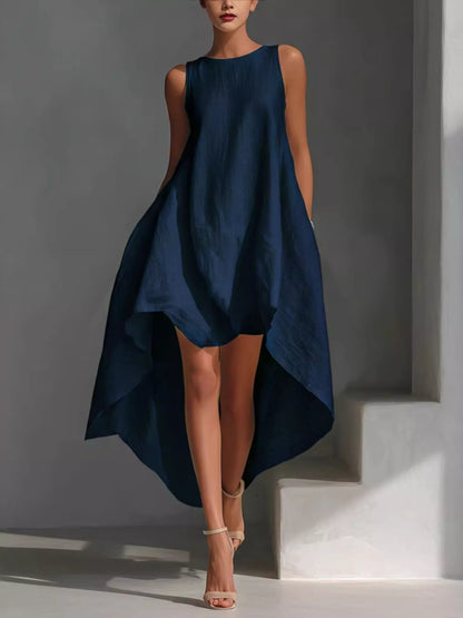 High-Low Round Neck Sleeveless Dress