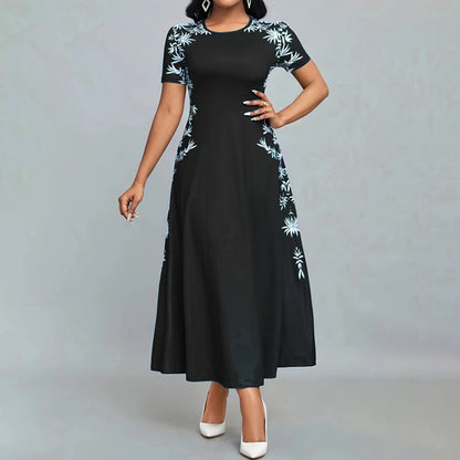 Women's Elegant Empire Waist Short Sleeve Printed Sides Maxi Dress