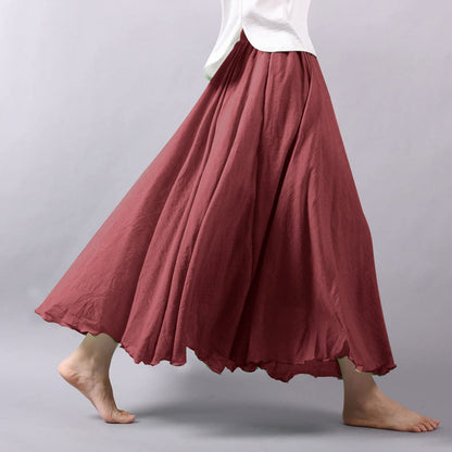 Women Bohemian Style Elastic Waist Band Cotton Linen Long Maxi Skirt Dress