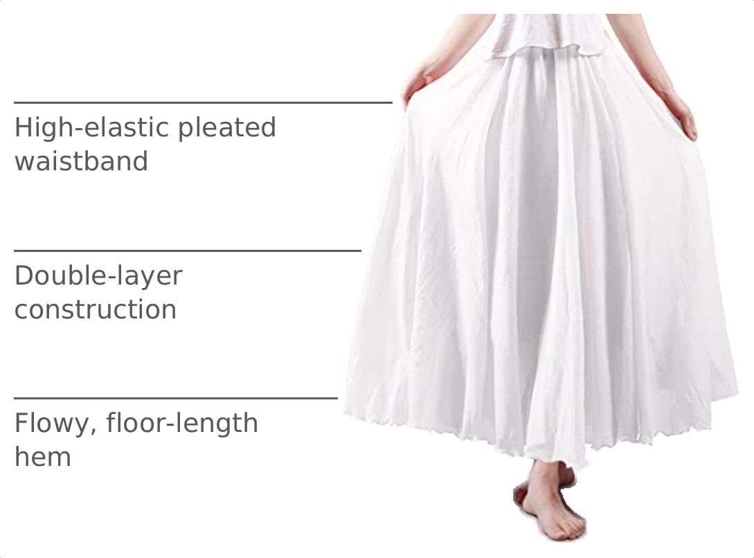 Women Bohemian Style Elastic Waist Band Cotton Linen Long Maxi Skirt Dress