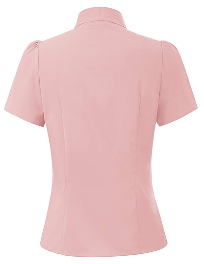 Belle Poque Summer Short Sleeve Office Button Down Blouse Stripe Shirt Tops with Bow Tie BP573