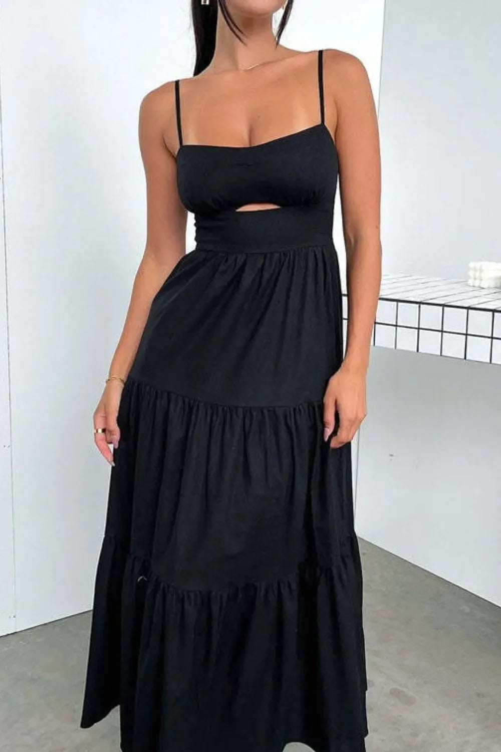 Cut-Out Tiered Dress with Spaghetti Straps