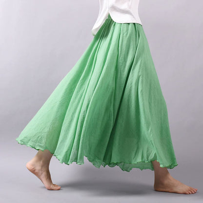 Women Bohemian Style Elastic Waist Band Cotton Linen Long Maxi Skirt Dress