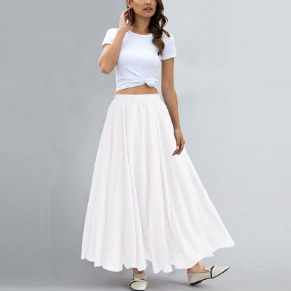 Women Bohemian Style Elastic Waist Band Cotton Linen Long Maxi Skirt Dress