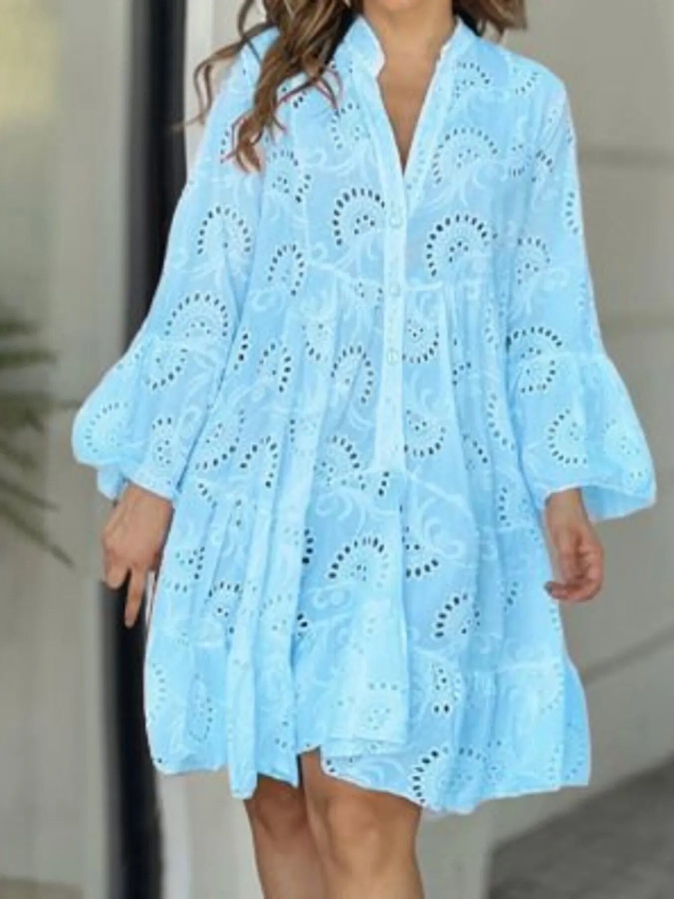 Eyelet Ruffled Hem Tiered Dress