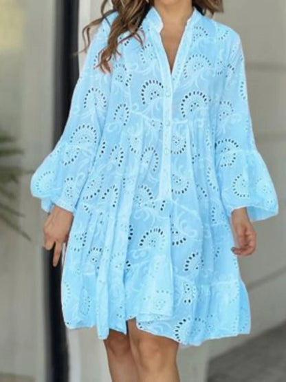 Eyelet Ruffled Hem Tiered Dress