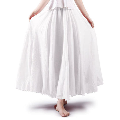 Women Bohemian Style Elastic Waist Band Cotton Linen Long Maxi Skirt Dress