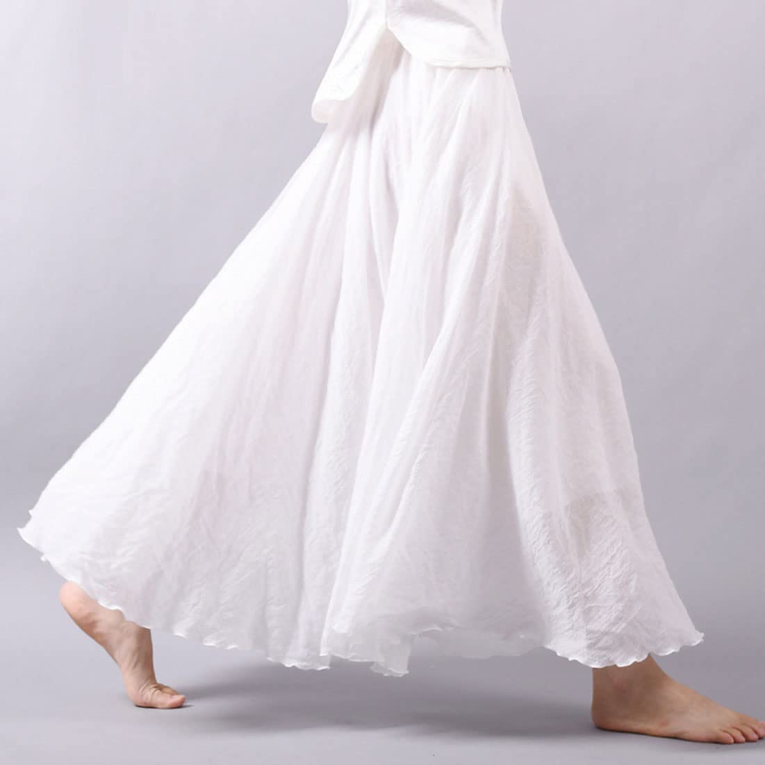 Women Bohemian Style Elastic Waist Band Cotton Linen Long Maxi Skirt Dress