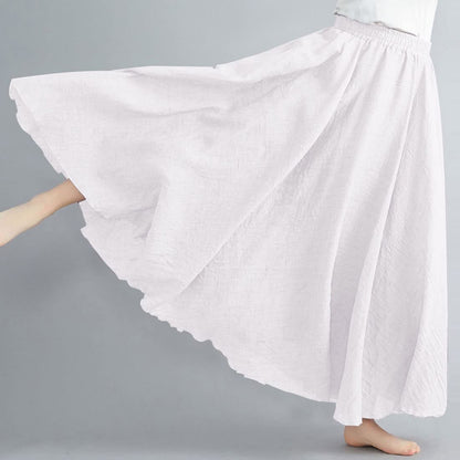 Women Bohemian Style Elastic Waist Band Cotton Linen Long Maxi Skirt Dress