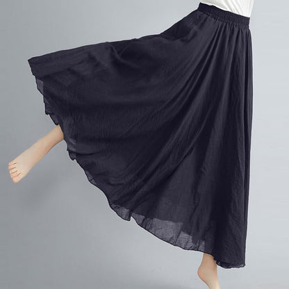 Women Bohemian Style Elastic Waist Band Cotton Linen Long Maxi Skirt Dress