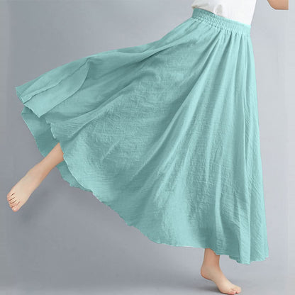 Women Bohemian Style Elastic Waist Band Cotton Linen Long Maxi Skirt Dress