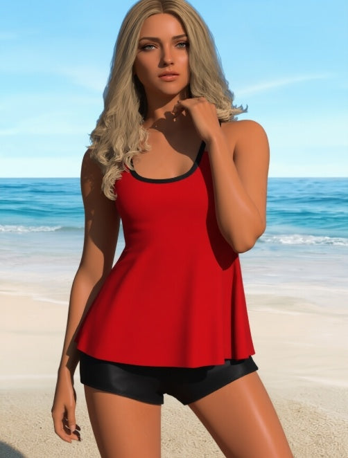 Women's Red and Black Two-Piece Casual Swimsuit
