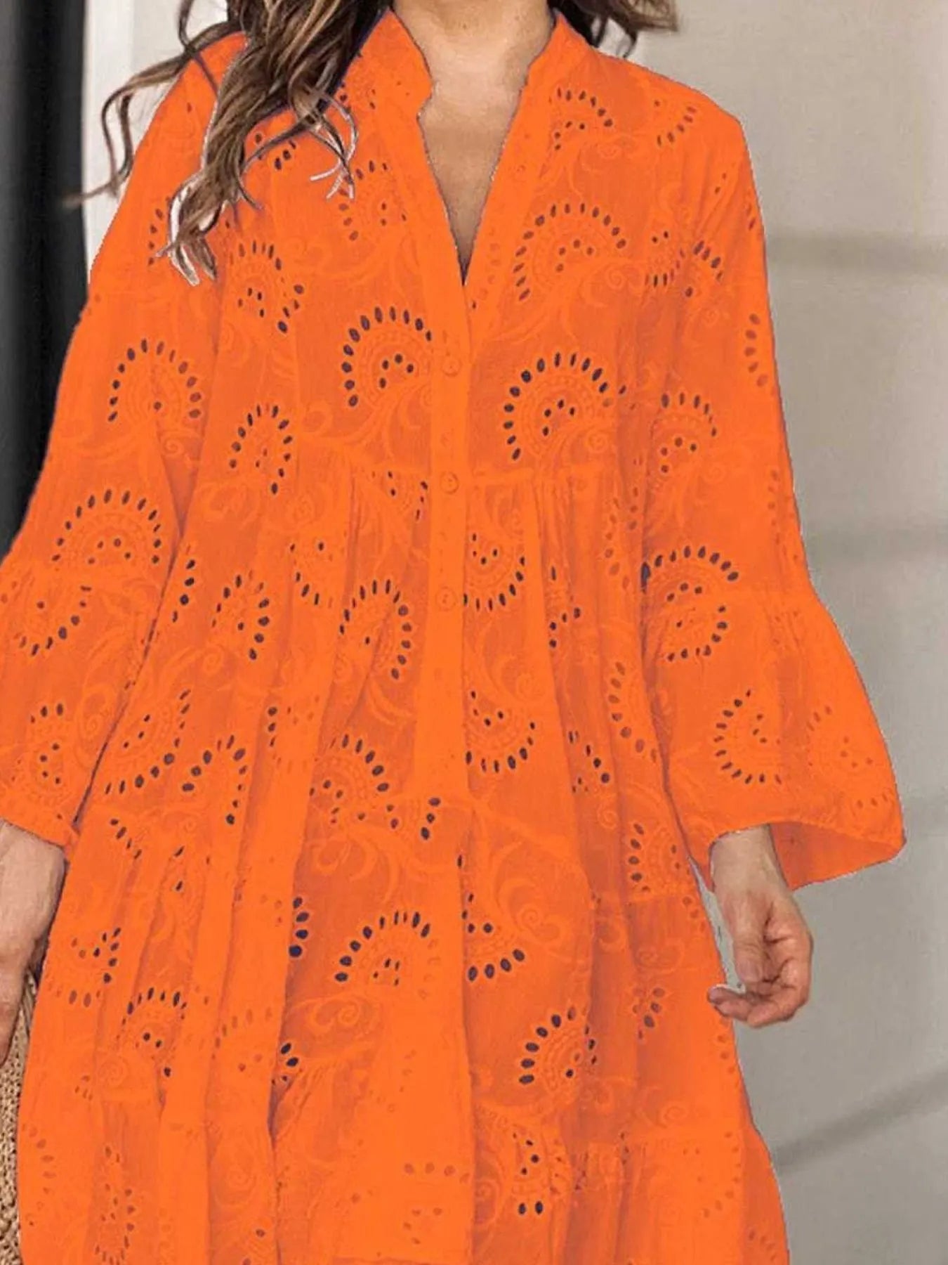 Eyelet Ruffled Hem Tiered Dress