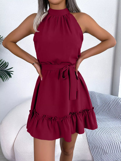 Halter Neck Ruffle Hem A-Line Dress