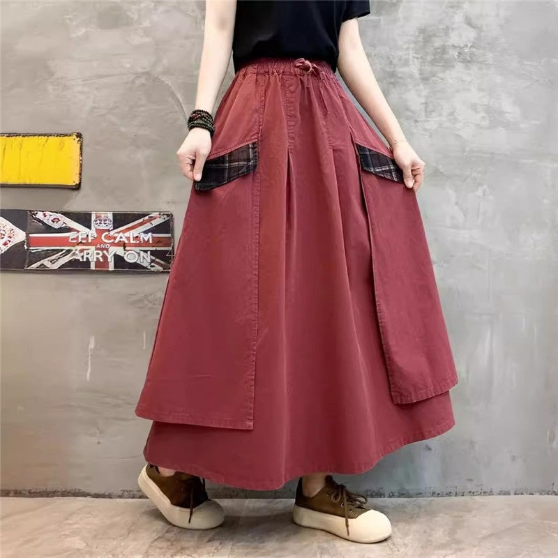 Solid Color Elastic Waist Tie Half Skirt