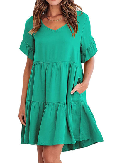 Ruffled Sleeve Tiered Mini Dress