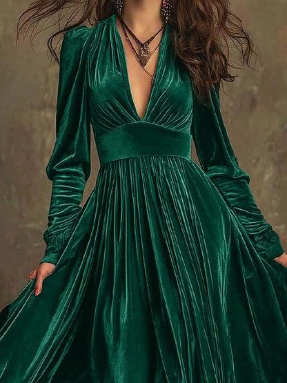 Velvet Deep V-Neck Maxi Dress