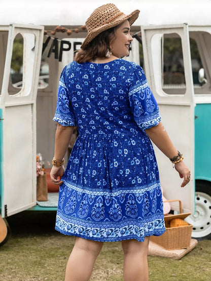 Plus Size Floral V-Neck Mini Dress