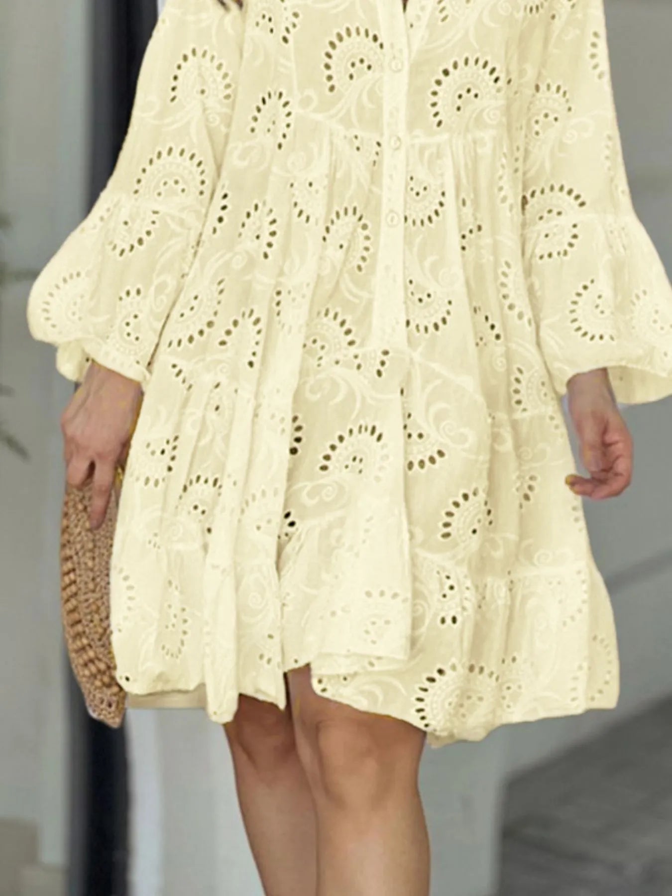 Eyelet Ruffled Hem Tiered Dress