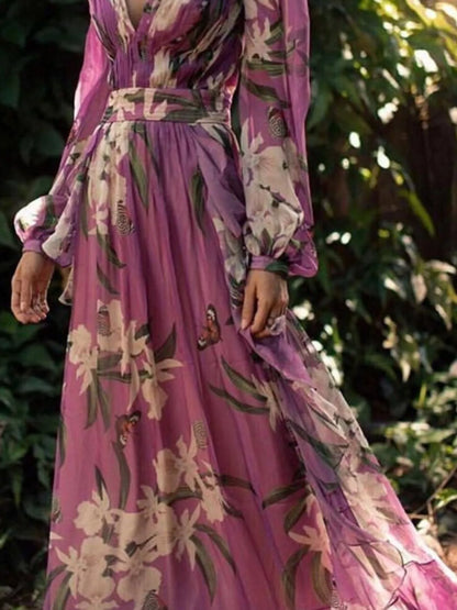 Floral Print Long Sleeve Maxi Dress