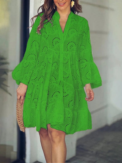 Eyelet Ruffled Hem Tiered Dress