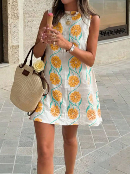 Floral Pattern Sleeveless Mini Dress