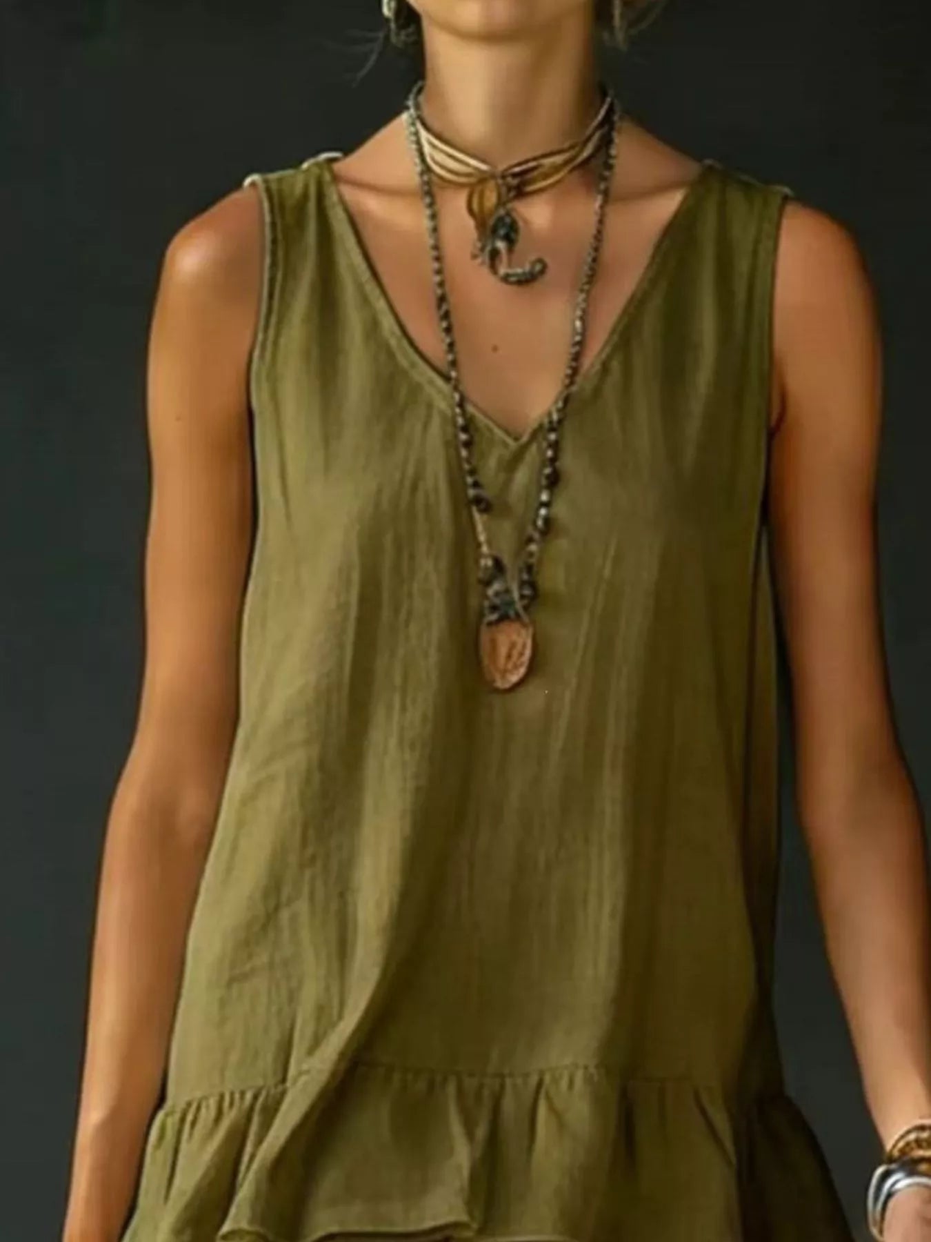 Full Size Ruffled Hem V-Neck Sleeveless Dress Plus Size