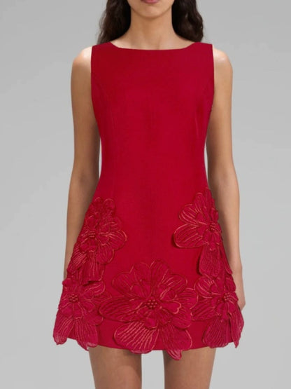 Flower Round Neck Sleeveless Dress