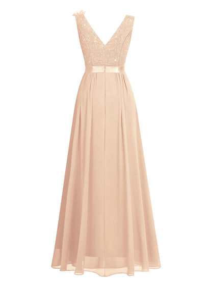 Miusol Women's Vintage V-Neck Sleeveless Sequined Split Formal Evening Maxi Dress