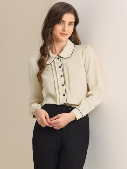 Allegra K Women's Peter Pan Collar Shirt Long Sleeve Elegant Button Down Work Blouse