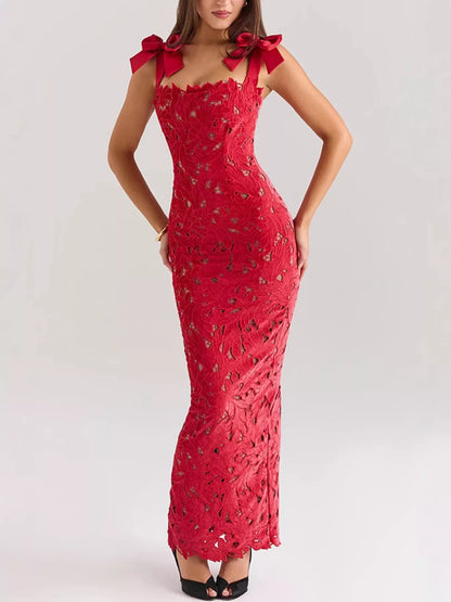 Slit Tie Shoulder Maxi Dress