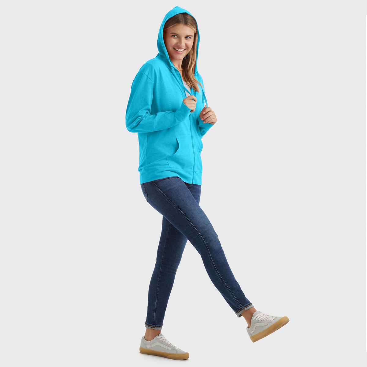 Hanes womens Slub Jersey fashion hoodies, Process Blue, Large US