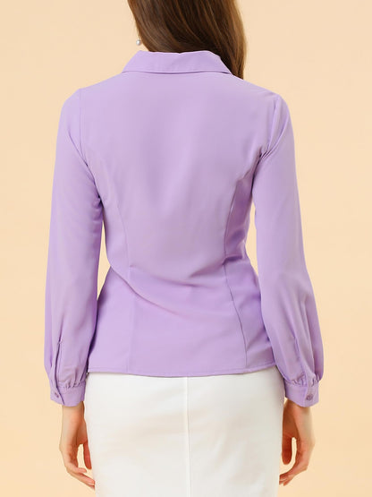 Allegra K Blusa de trabajo con cuello Peter Pan para mujer, estilo casual, de manga larga, con botones