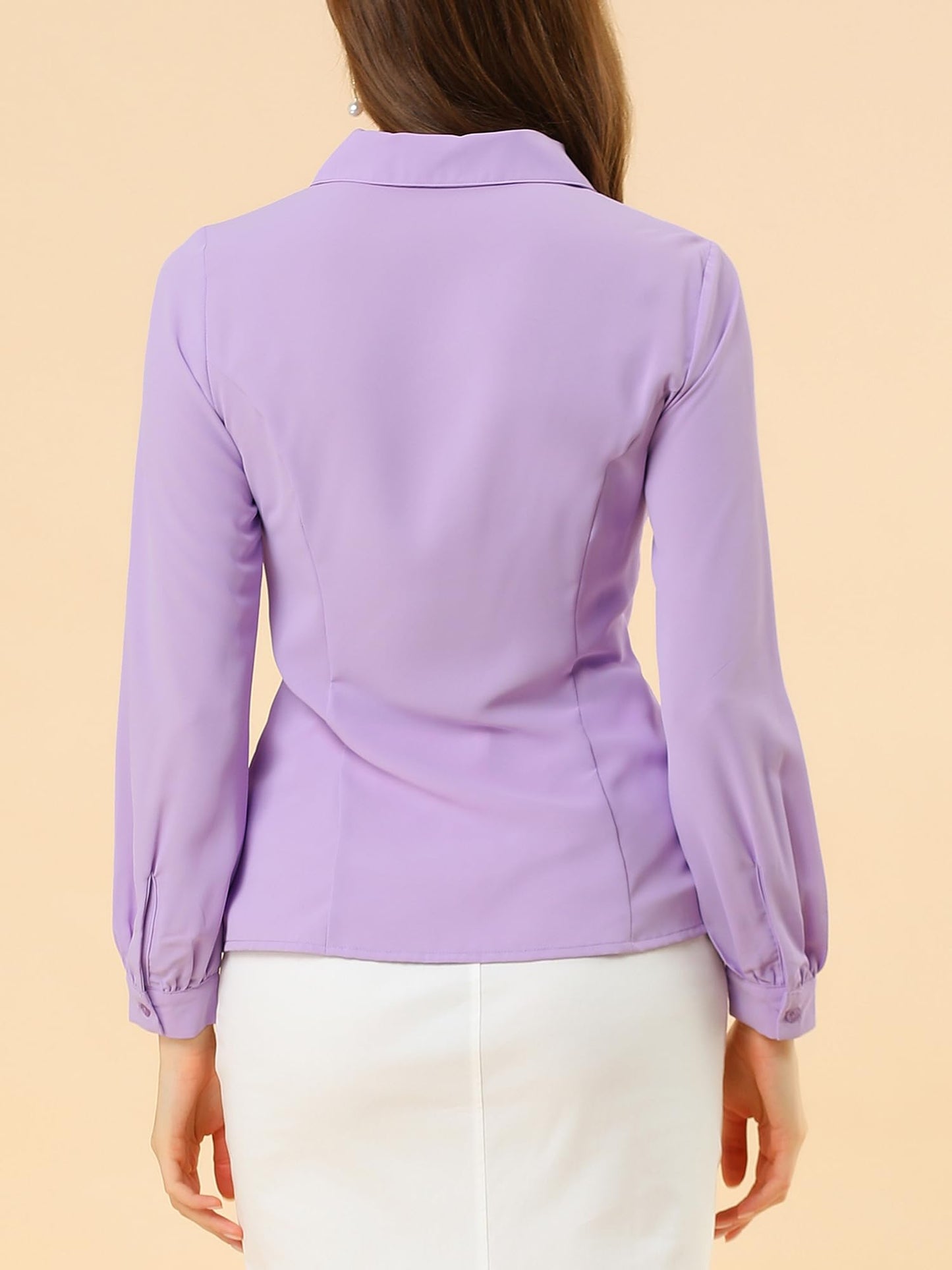 Allegra K Blusa de trabajo con cuello Peter Pan para mujer, estilo casual, de manga larga, con botones