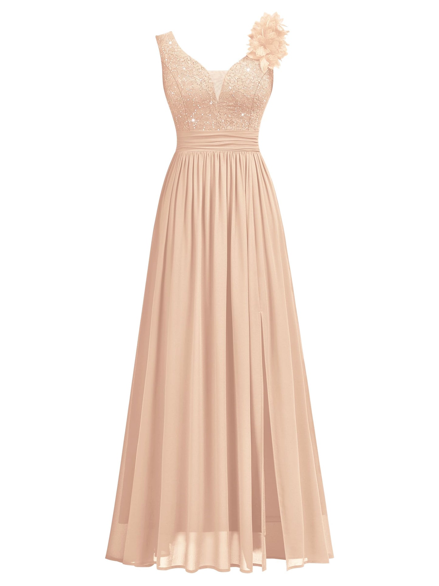 Miusol Women's Vintage V-Neck Sleeveless Sequined Split Formal Evening Maxi Dress