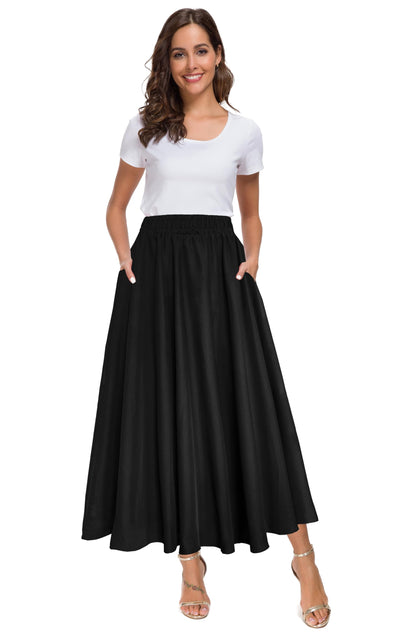Afibi Women High Waist Floral Print Swing Chiffon Beach Midi Long Skirt with Pockets