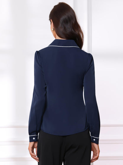Allegra K Women's Peter Pan Collar Shirt Long Sleeve Elegant Button Down Work Blouse