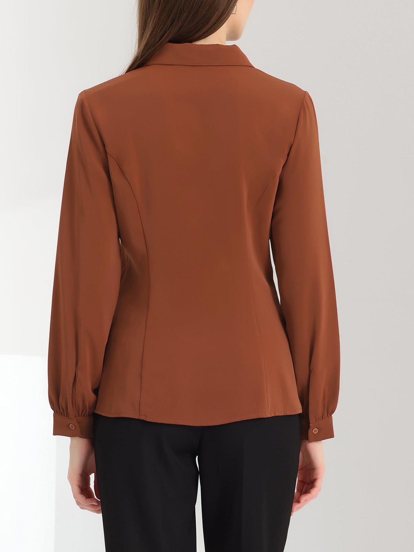 Allegra K Blusa de trabajo con cuello Peter Pan para mujer, estilo casual, de manga larga, con botones